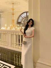 Pretty A Line Scoop Pleated White Prom Dresses Birthday Outfits Evening Gown SD807