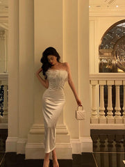 Stunning Sheath Strapless White Feather Date Night Dress Prom Dresses Birthday Outfit SD808