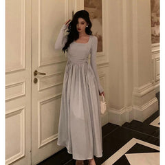 Stunning A line Square Neckline Long Sleeves Date Night Dress Prom Dresses Birthday Outfit SD823