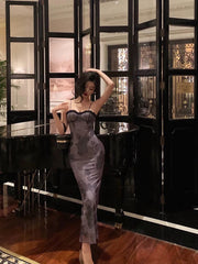 Stunning Sheath Spaghetti Straps Long Date Night Dress Prom Dresses Birthday Outfit SD824