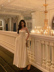 Stunning A Line Spaghetti Straps White Date Night Dress Prom Dresses Birthday Party Outfit SD858