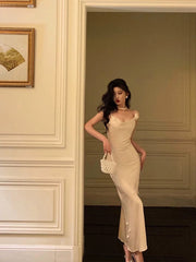 Classy Sheath Spaghetti Straps Satin Flowers Prom Dresses Birthday Outfits SD861