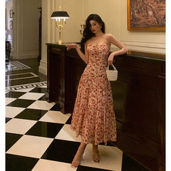 Pretty A Line Spaghetti Straps Chiffon Floral Sleeveless Date Night Dress Prom Dresses Birthday Party Outfit SD884