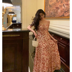 Pretty A Line Spaghetti Straps Chiffon Floral Sleeveless Date Night Dress Prom Dresses Birthday Party Outfit SD884