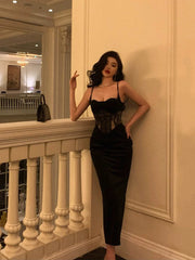 Pretty Sheath Spaghetti Straps Black Lace Date Night Dress Prom Dresses Birthday Party Outfit SD892