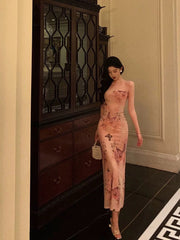 Pretty Sheath Strapless Pink Floral Date Night Dress Prom Dresses Birthday Party Outfit SD906