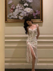 Classy A Line Straps Pink Floral Chiffon Prom Dresses Birthday Outfits Evening Gown SD911