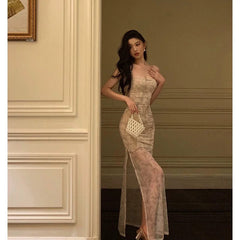 Classy Sheath Spaghetti Straps Floral Long Prom Dresses Birthday Outfits Evening Gown SD916
