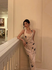 Pretty Sheath Halter Satin Floral Prom Dresses Birthday Outfits Evening Gown SD930