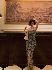 Sexy Sheath Spaghetti Straps Blue Floral Prom Dresses Birthday Outfits Evening Gown SD956