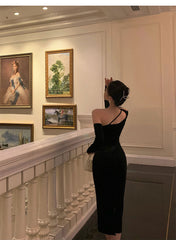 Elegant Sheath One Shoulder Black Prom Dresses Birthday Outfits Evening Gown SD960