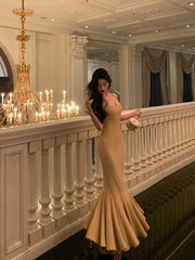 Elegant Mermaid Spaghetti Straps Yellow Long Prom Dresses Birthday Outfits Evening Gown SD965