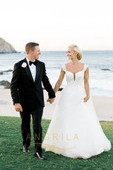 A-line/Princess Sweetheart Lace Bodice Sleeveless Tulle Wedding Dresses