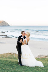 A-line/Princess Sweetheart Lace Bodice Sleeveless Tulle Wedding Dresses