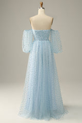 Sky Blue Off The Shoulder Prom Dress Long