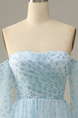 Sky Blue Off The Shoulder Prom Dress Long