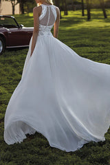 A-line gemstone lace top Bohemian wedding dress bride dress