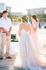 A-line/Princess Spaghetti Straps V-Neck Lace Applique Wedding Dresses