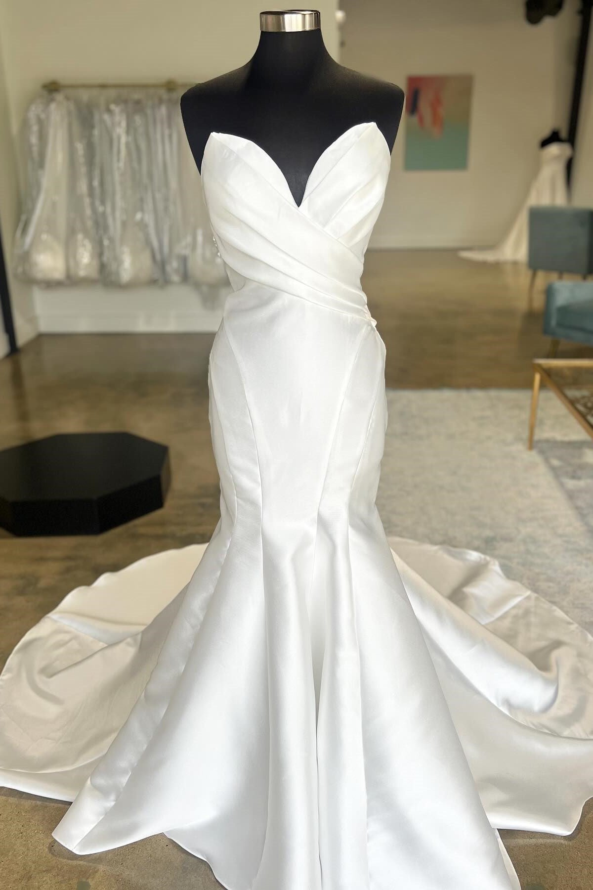 White Surplice Mermaid Long Wedding Gown