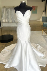 White Surplice Mermaid Long Wedding Gown