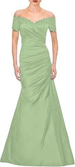 Aimishang Mermaid Mother of The Bride Dress Wedding Guest Elegant Vintage Off Shoulder V Neck Satin with Lace Ruched