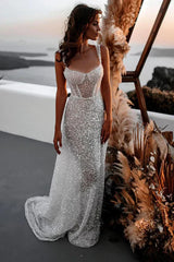 Aimishang Elegant Sparkly A Line Sweetheart Sequins Wedding Dresses
