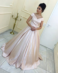 Sexy V-neck Long Satin Ball Gowns Prom Dresses Floor Length Evening Gowns