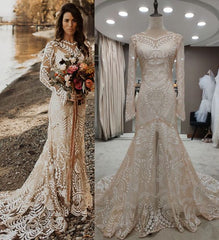 Sheath Long Sleeve Beach Lace Bridal Dress Boho Summer Wedding Dress