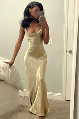 Simple Gold Mermaid Prom Dress, Black Girl Party Dress, AST888