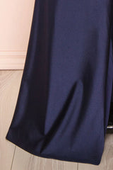 Simple Navy Blue Mermaid Prom Dress Long Satin Evening Gown, AST917