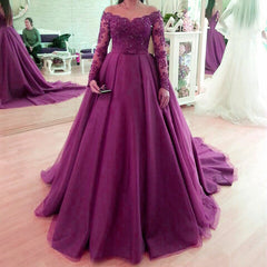 Skin Color Neckline Long Burgundy Prom Dresses Ball Gowns Lace Long Sleeves