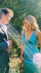 Sky Blue V-Neck Long Prom Dress,AST1692