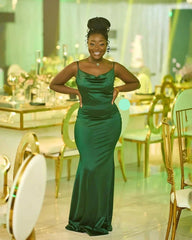 Spaghetti Straps Backless Beach Emerald Green Bridesmaid Dresses Silk Satin