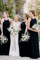 Spaghetti Straps Long Black Bridesmaid Wedding Party Dress/Formal Women's Dresses