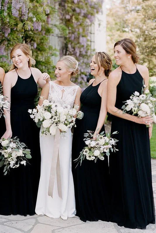 Spaghetti Straps Long Black Bridesmaid Wedding Party Dress/Formal Women's Dresses