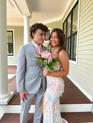 Spaghetti Straps Mermaid Long Prom Dress With Side Slit, AST905