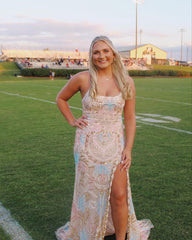 Spaghetti Straps Mermaid Long Prom Dress With Side Slit, AST905