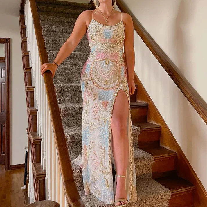 Spaghetti Straps Mermaid Long Prom Dress With Side Slit, AST905