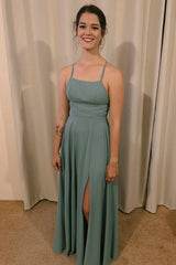 Spaghetti Straps Sage Green Long Bridesmaid Dress/Formal Women's Dresses