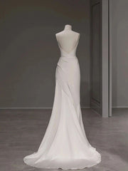 Elegant Spaghetti Straps Sheath Simple Silk Satin Wedding Dress Floor Length