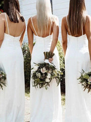Spaghetti Straps Simple V Neck Sleeveless Boho Bridesmaid Dresses