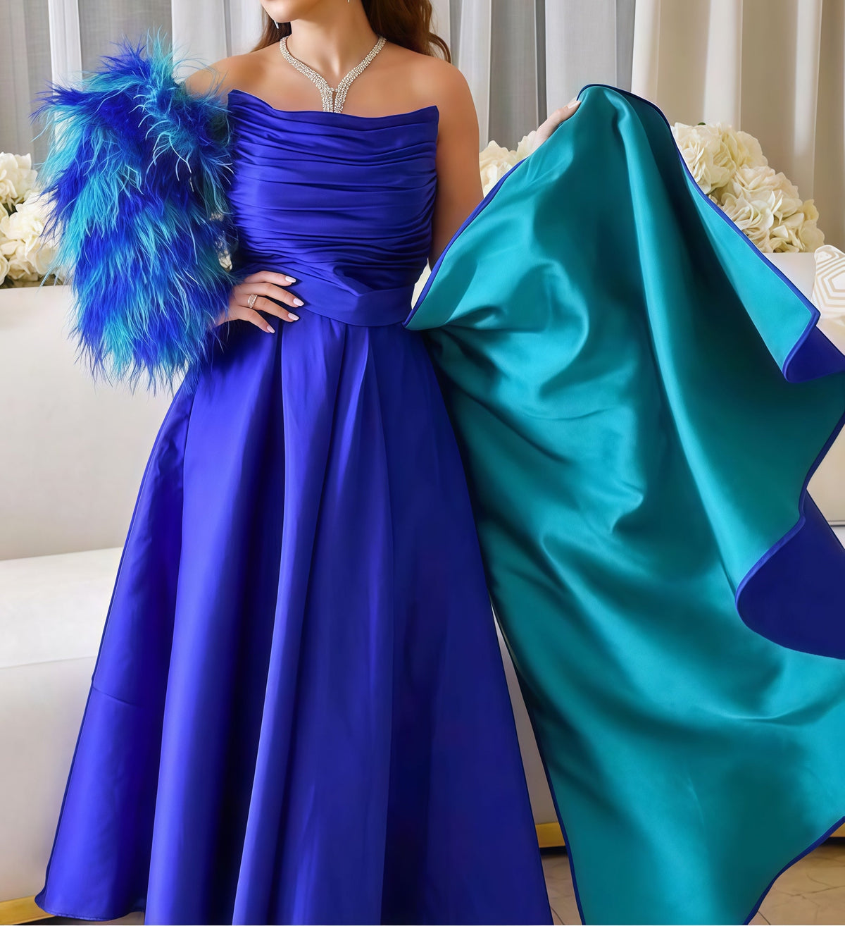 Strapless A-Line Blue Prom Dress,AST1722