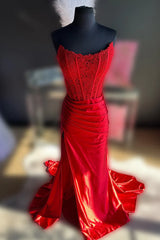Strapless Mermaid Applique Long Prom Dress,AST951