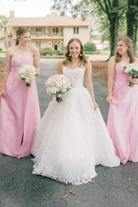 Strapless Pink A-Line Bridesmaid Dresses with Bow/Formal Women's Dresses
