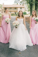 Strapless Pink A-Line Bridesmaid Dresses with Bow/Formal Women's Dresses