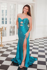 Stunning Sweetheart Keyhole Hot Stone Beading Long Prom Dresses