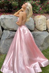 Sweet Pink A-Line Party Dress, Junior/Senior Prom Dress With Side Slit,AST1710