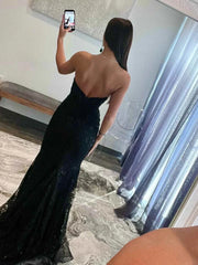 Sweetheart Black Applique Mermaid Prom Dress,AST924