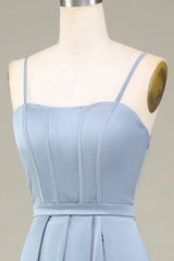 A-Line Spaghetti Straps Satin Long Bridesmaid Dress