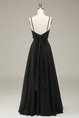 A-Line Spaghetti Straps Chiffon Long Bridesmaid Dress